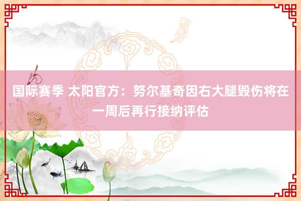 国际赛季 太阳官方：努尔基奇因右大腿毁伤将在一周后再行接纳评